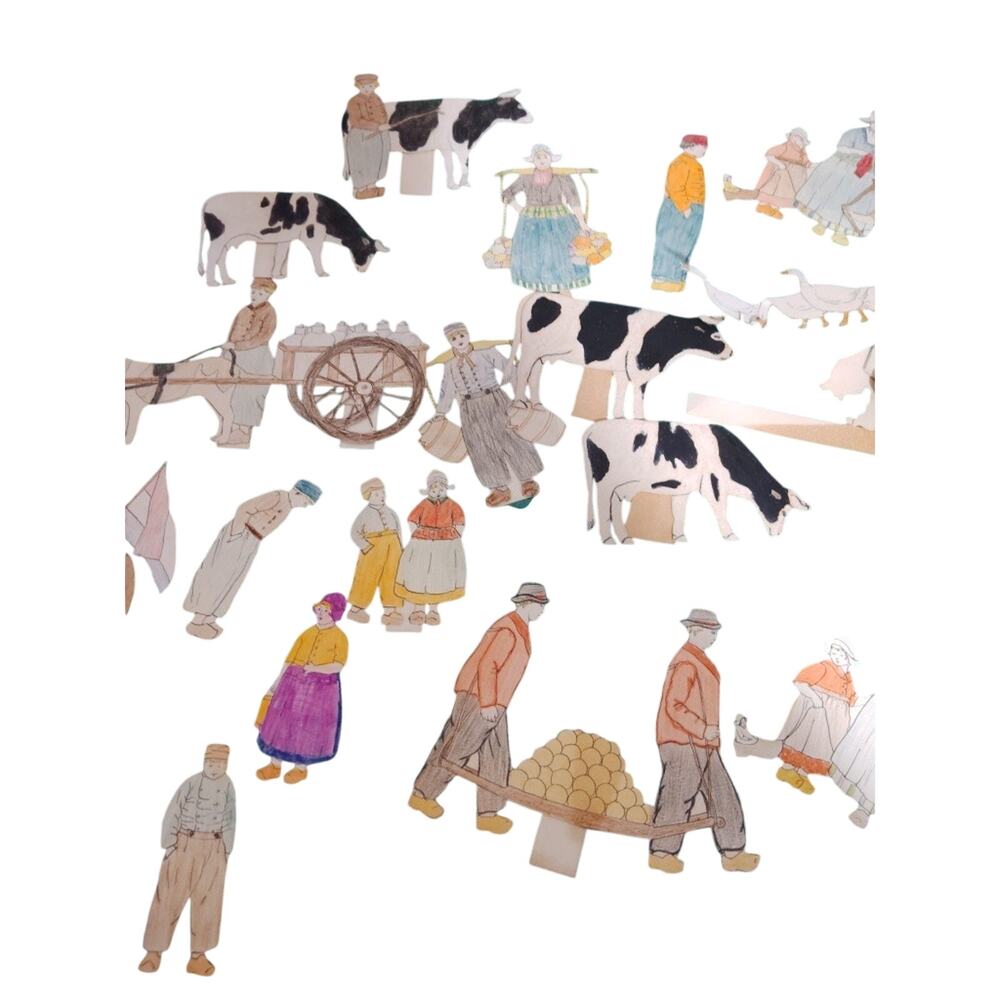 Vintage Handcut And Colored Farmlife Figures Cardstock Copyright Milton Bradley